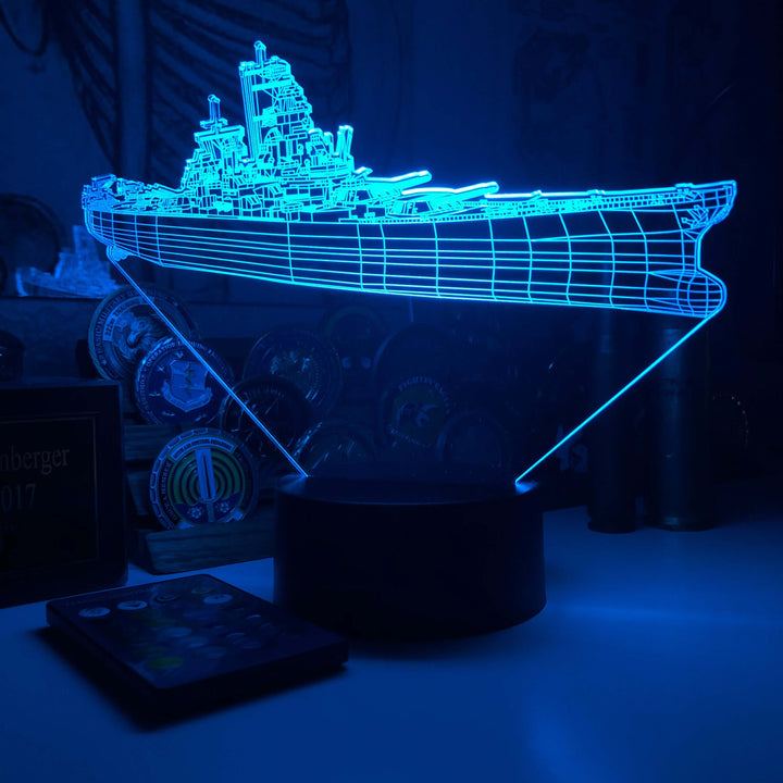Battleship USS Iowa (BB-61) - 3D Optical Illusion Lamp - carve-craftworks-llc