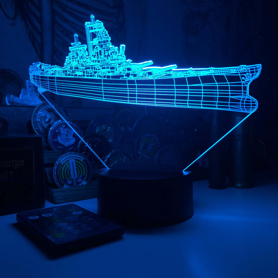 Battleship USS Iowa (BB-61) - 3D Optical Illusion Lamp - carve-craftworks-llc