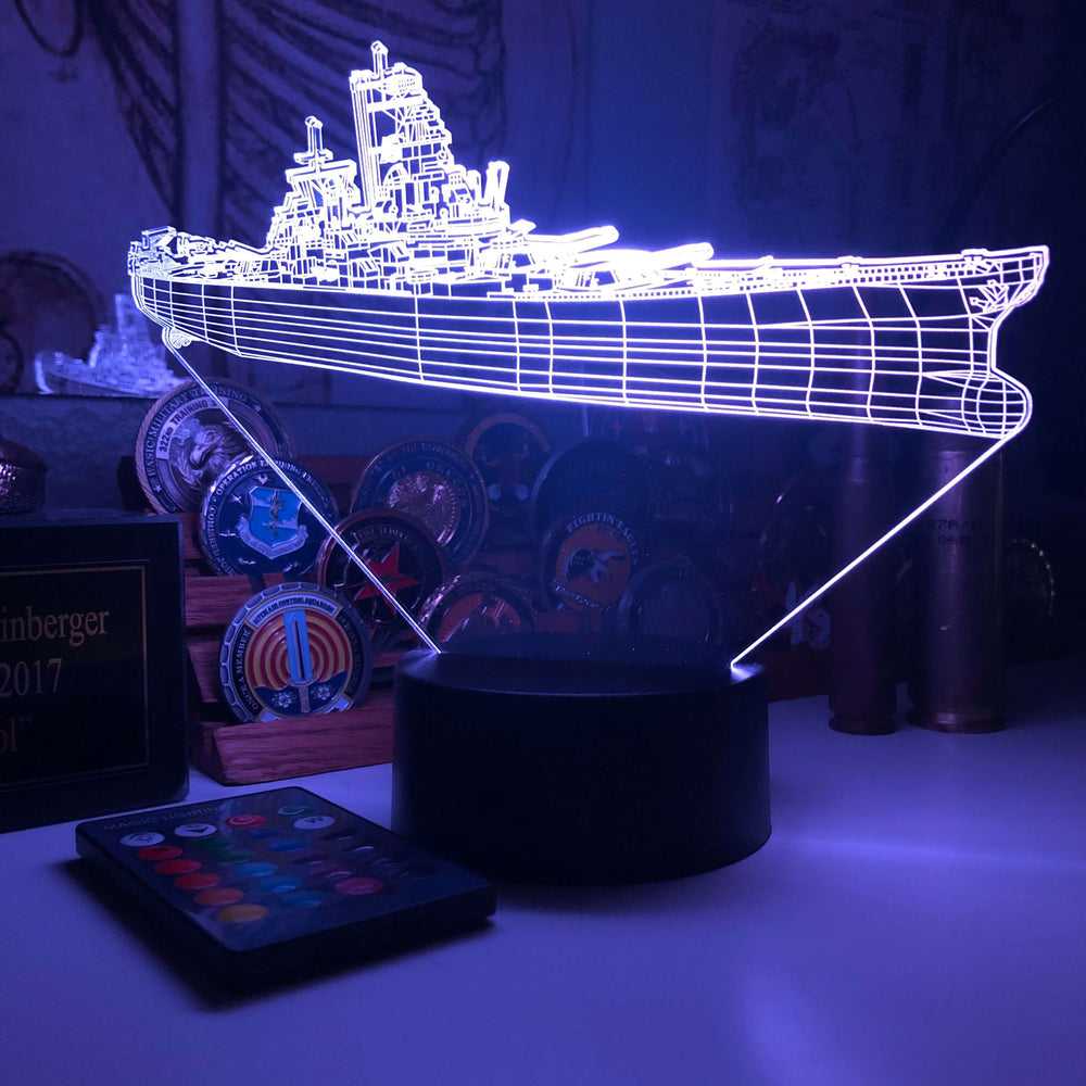 Battleship USS Iowa (BB-61) - 3D Optical Illusion Lamp - carve-craftworks-llc