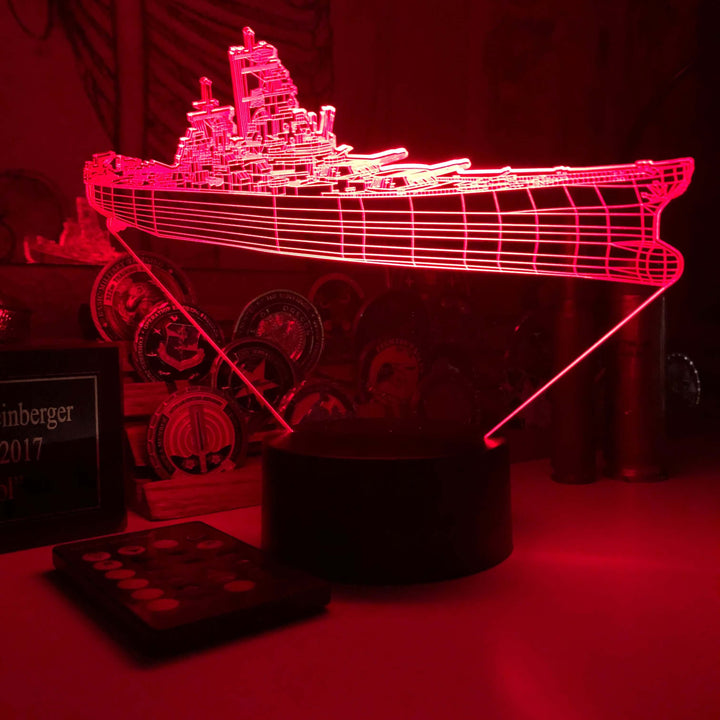 Battleship USS Iowa (BB-61) - 3D Optical Illusion Lamp - carve-craftworks-llc