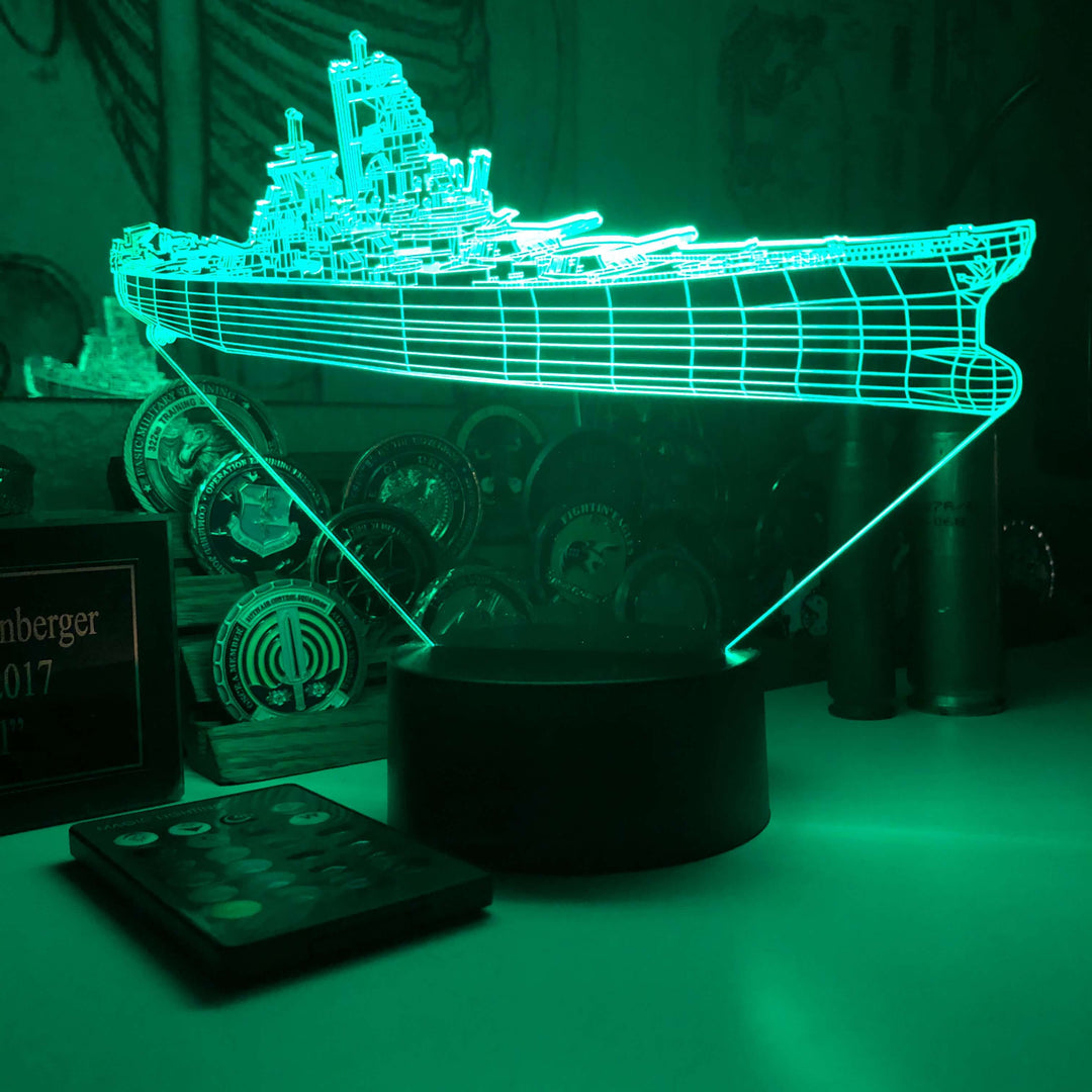 Battleship USS Iowa (BB-61) - 3D Optical Illusion Lamp - carve-craftworks-llc