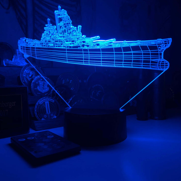 Battleship USS Iowa (BB-61) - 3D Optical Illusion Lamp - carve-craftworks-llc