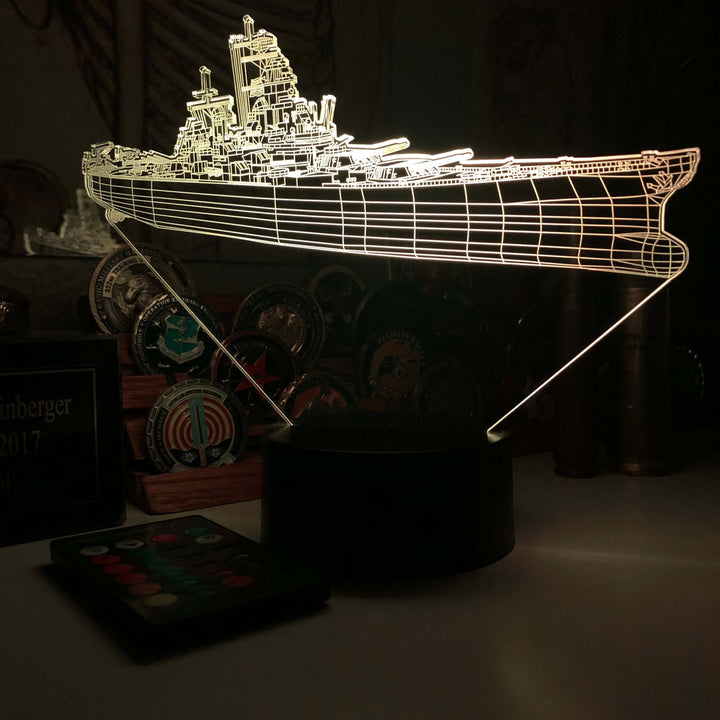 Battleship USS Iowa (BB-61) - 3D Optical Illusion Lamp - carve-craftworks-llc