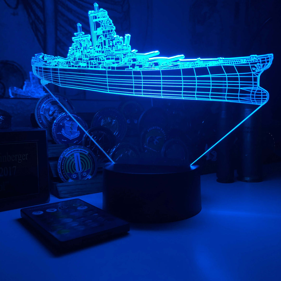 Battleship USS Iowa (BB-61) - 3D Optical Illusion Lamp - carve-craftworks-llc