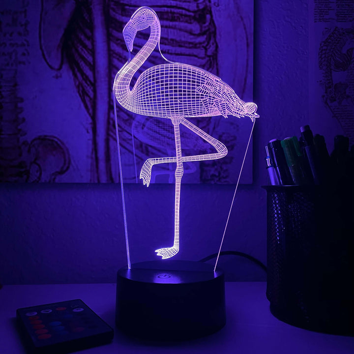Flamingo - Animal - 3D Optical Illusion Lamp - carve-craftworks-llc