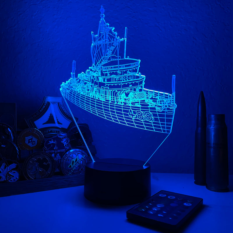 USS Conquest (AM 488) - 3D Optical Illusion Lamp - carve-craftworks-llc