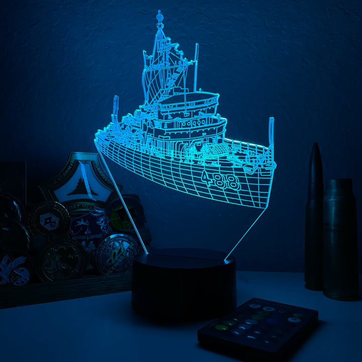 USS Conquest (AM 488) - 3D Optical Illusion Lamp - carve-craftworks-llc