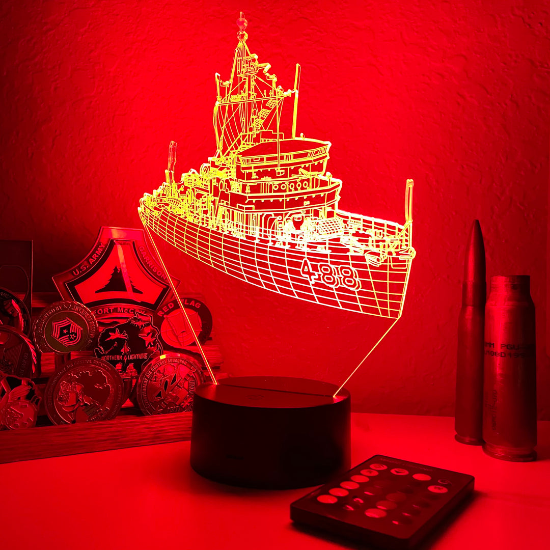 USS Conquest (AM 488) - 3D Optical Illusion Lamp - carve-craftworks-llc