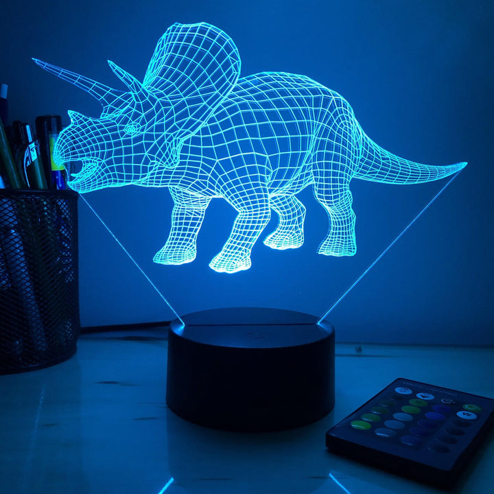 Triceratops Dinosaur - 3D Optical Illusion Lamp - carve-craftworks-llc
