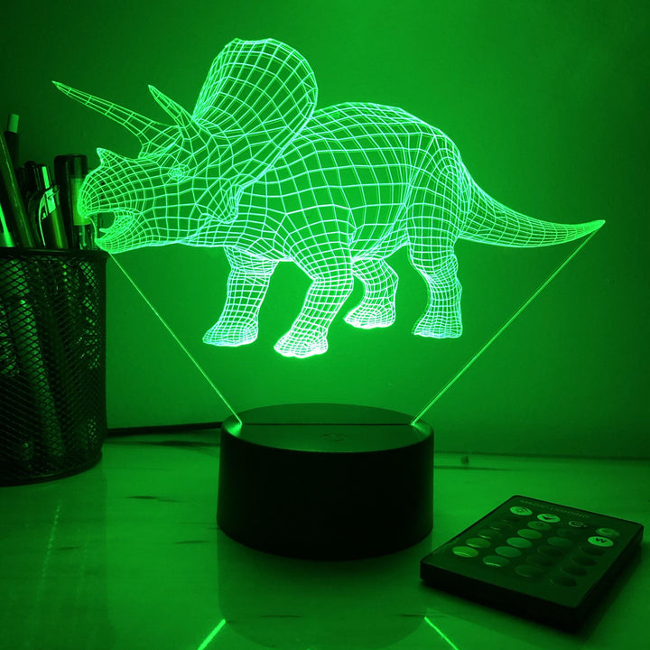 Triceratops Dinosaur - 3D Optical Illusion Lamp - carve-craftworks-llc