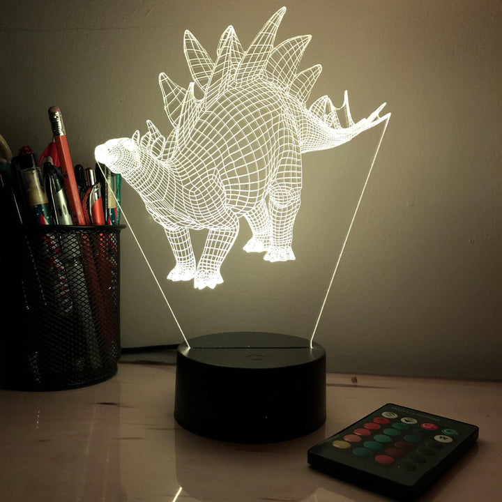 Stegosaurus Dinosaur- 3D Optical Illusion Lamp - carve-craftworks-llc