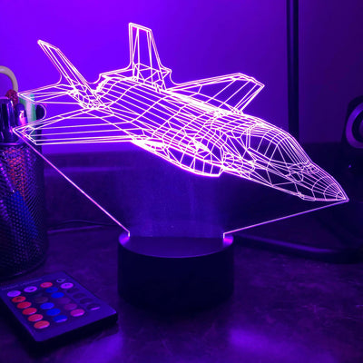 F-35 Lightning II Multi-Role Fighter Jet (No external missiles) - 3D Optical Illusion Lamp - carve-craftworks-llc