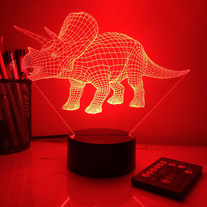 Triceratops Dinosaur - 3D Optical Illusion Lamp - carve-craftworks-llc