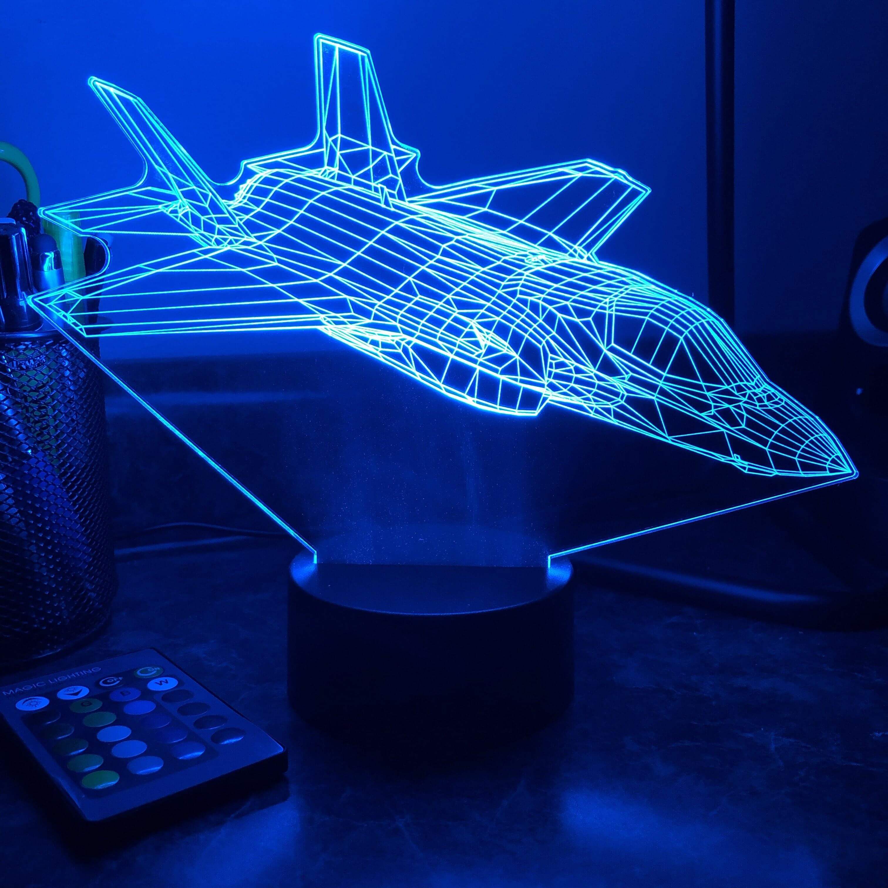 F-35 Lightning II Multi-Role Fighter Jet (No external missiles) - 3D Optical Illusion Lamp - carve-craftworks-llc