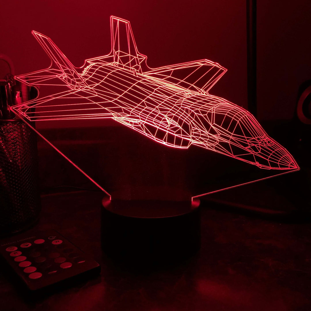 F-35 Lightning II Multi-Role Fighter Jet (No external missiles) - 3D Optical Illusion Lamp - carve-craftworks-llc