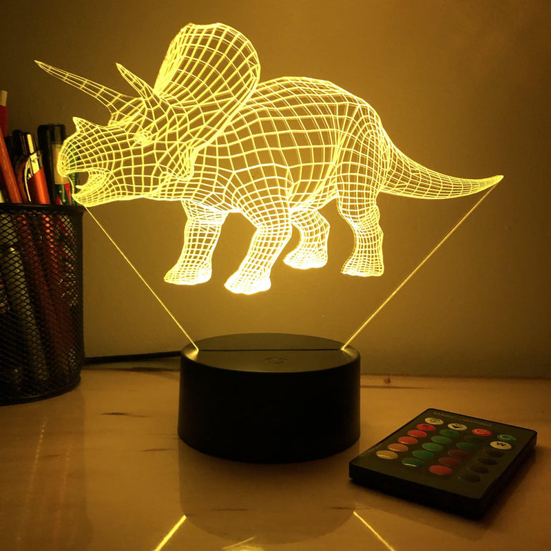 Triceratops Dinosaur - 3D Optical Illusion Lamp - carve-craftworks-llc