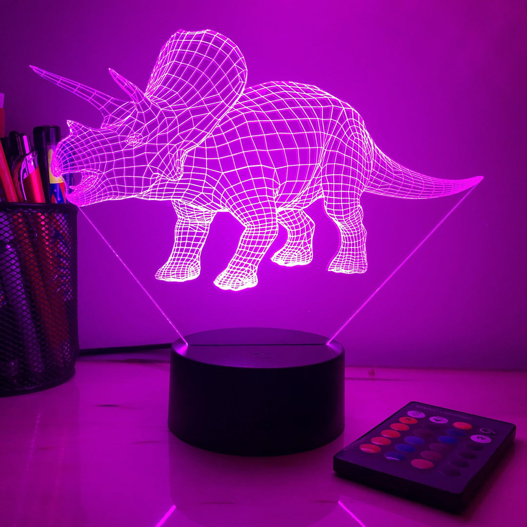 Triceratops Dinosaur - 3D Optical Illusion Lamp - carve-craftworks-llc