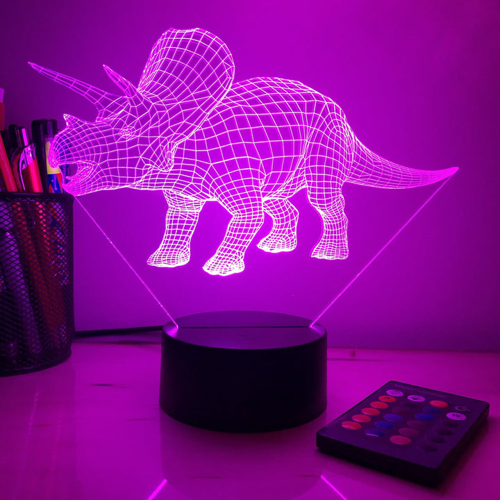 Triceratops Dinosaur - 3D Optical Illusion Lamp - carve-craftworks-llc