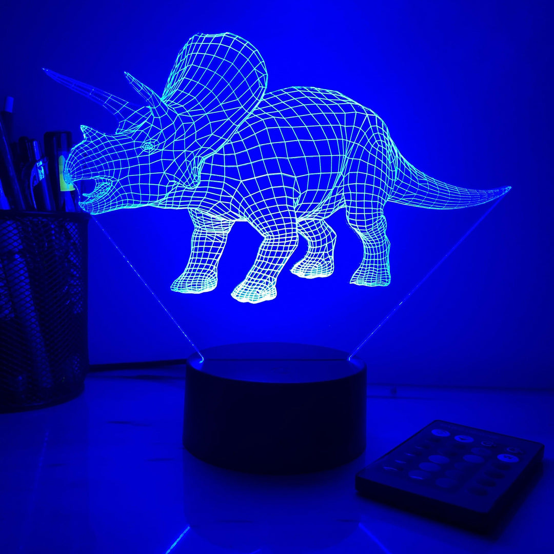 Triceratops Dinosaur - 3D Optical Illusion Lamp - carve-craftworks-llc