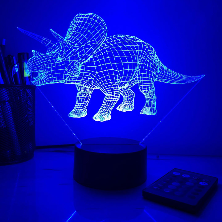 Triceratops Dinosaur - 3D Optical Illusion Lamp - carve-craftworks-llc