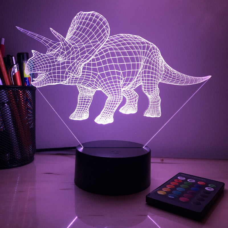 Triceratops Dinosaur - 3D Optical Illusion Lamp - carve-craftworks-llc